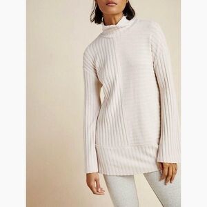 Saturday Sunday by Anthropologie - Cream Mock Neck Ribbed Long Sleeve Top
